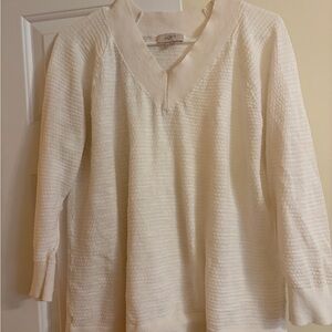 LOFT Cream Textured V-Neck Sweater